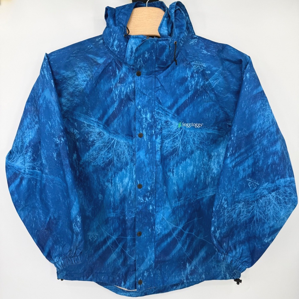 Frogg Toggs‎ Rain Jacket Mens Large Blue Realtree Fishing AS1310-166 Camo Hooded